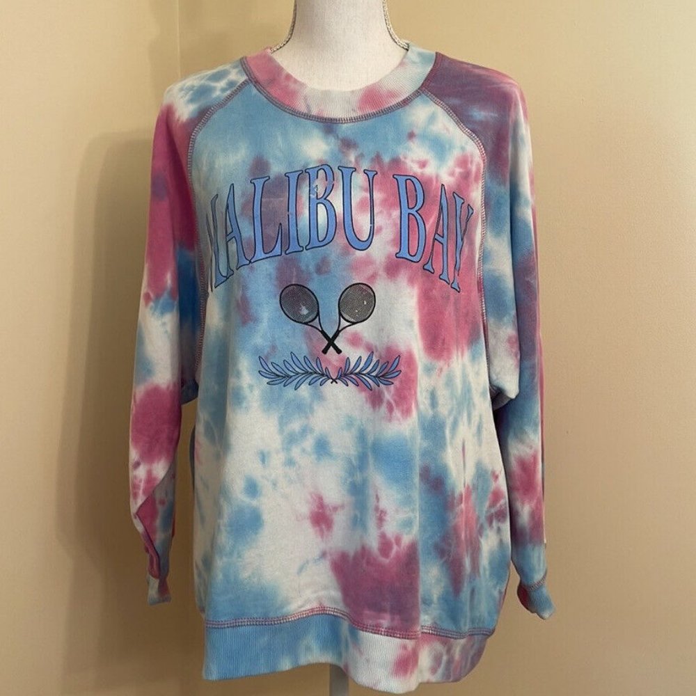 EUC Women's Bluenotes Lightweight MALIBU BAY Letter Graphic Crewneck Sweatshirt;